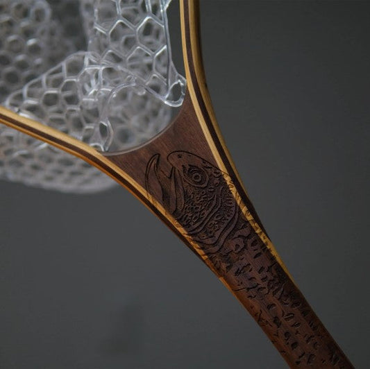 Wayward Trading Post XL 18"x14" - Brown Trout Engraved - Natural Fly Fishing Traditional Landing Net - Handcrafted & Made in USA