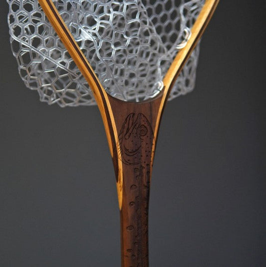 Wayward Trading Post Fat Jake 16"x12" - Rainbow Trout Engraved - Natural Fly Fishing Traditional Landing Net - Handcrafted & Made in USA