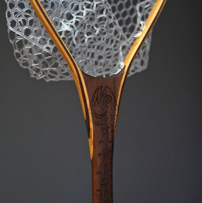 Wayward Trading Post XL 18"x14" - Rainbow Trout Engraved - Natural Fly Fishing Traditional Landing Net - Handcrafted & Made in USA