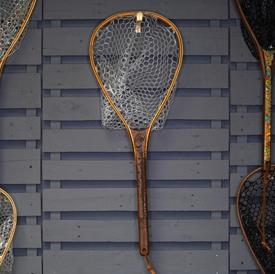 Wayward Trading Post Fat Jake 16"x12" - Rainbow Trout Engraved - Natural Fly Fishing Traditional Landing Net - Handcrafted & Made in USA