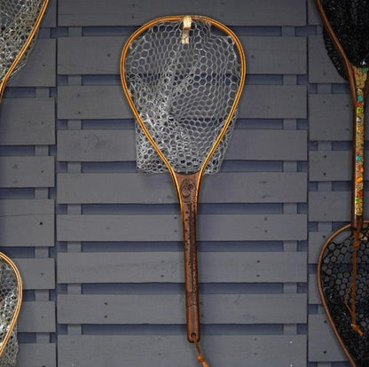 Wayward Trading Post XL 18"x14" - Rainbow Trout Engraved - Natural Fly Fishing Traditional Landing Net - Handcrafted & Made in USA