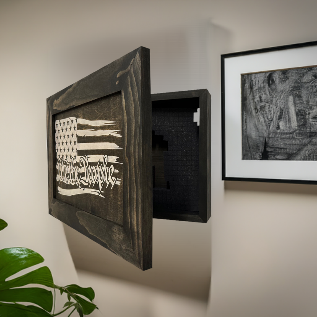 Bellewood Designs - American Flag Gun Cabinet We The People Decorative (Black and White)
