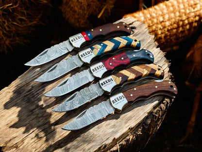 Damascus Knife Store Holiday Gift Pack: Set of 5 Folding Pocket Knives – Black Friday & Christmas Sale