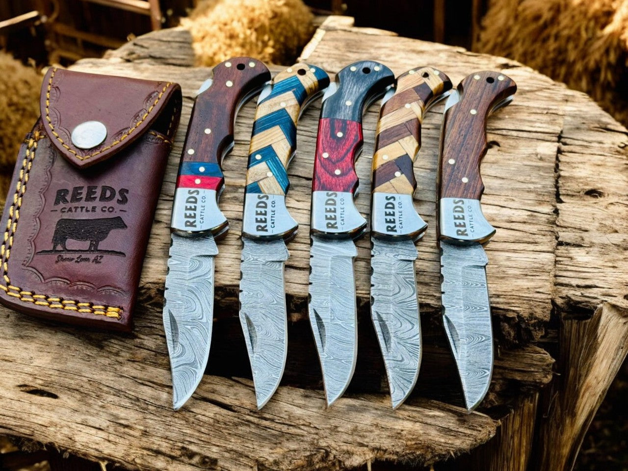 Damascus Knife Store Holiday Gift Pack: Set of 5 Folding Pocket Knives – Black Friday & Christmas Sale