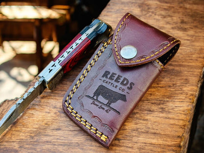 Damascus Knife Store Folding Pocket Knife 3" Damascus Blade with Red/Black Pakka Wood