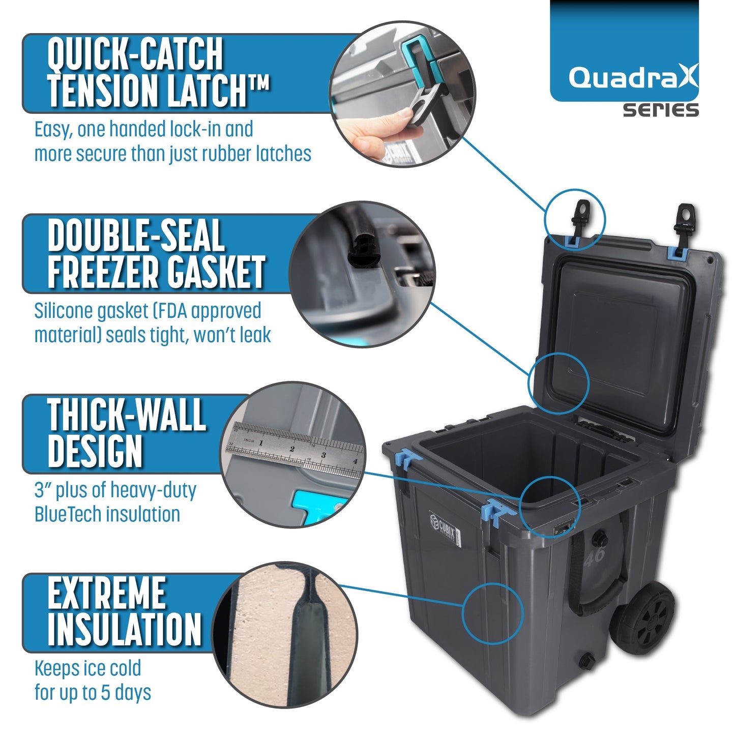 Cubix Outdoors 46 Quart Rotomolded Cooler With Wheels - QuadraX