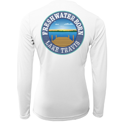 Saltwater Born Lake Travis Freshwater Born Texas Flag Women's Long Sleeve UPF 50+ Dry-Fit Shirt