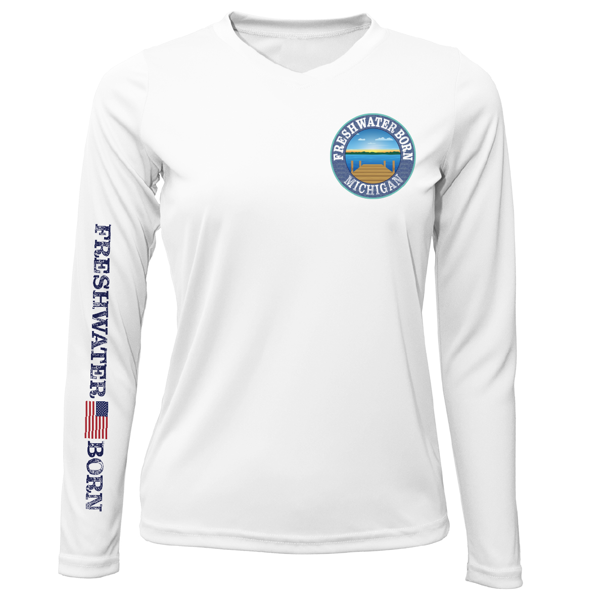 Saltwater Born Michigan Freshwater Born Largemouth Bass Women's Long Sleeve UPF 50+ Dry-Fit Shirt