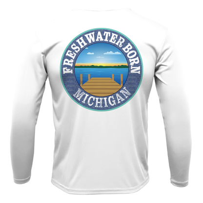 Saltwater Born Michigan Freshwater Born Linear Logo Men's Long Sleeve UPF 50+ Dry-Fit Shirt