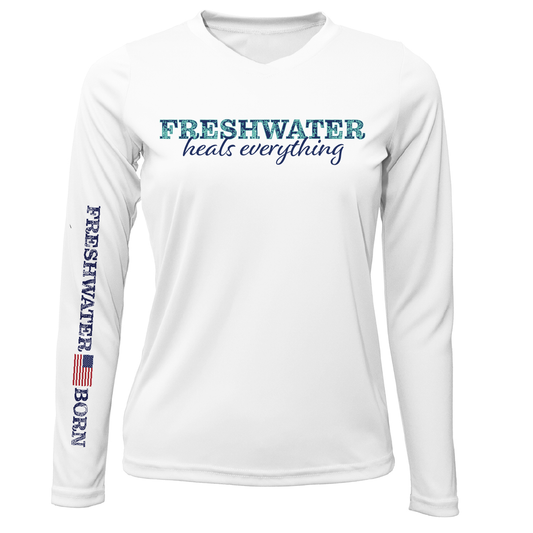 Saltwater Born Michigan "Freshwater Heals Everything" Women's Long Sleeve UPF 50+ Dry-Fit Shirt