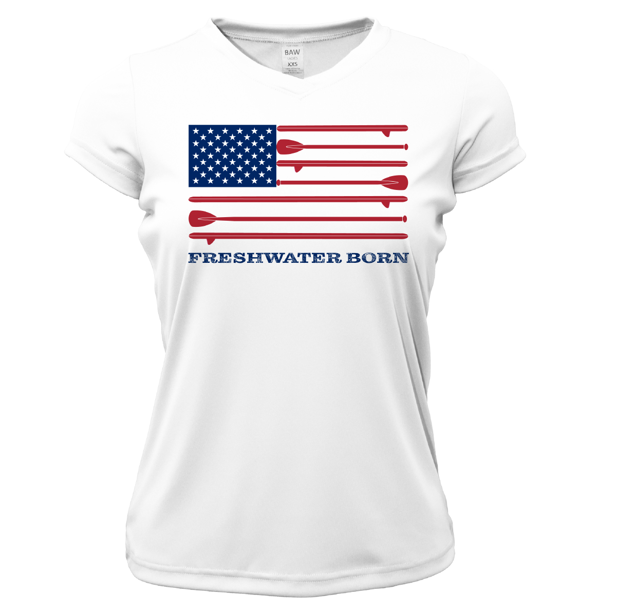 Saltwater Born Lake Travis Freshwater Born SUP Flag Women's Short Sleeve UPF 50+ Dry-Fit Shirt