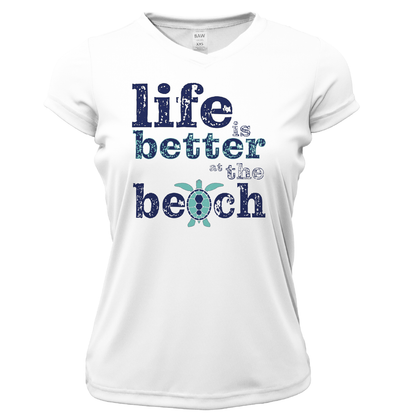 Saltwater Born St. Pete Beach, FL "Life is Better At The Beach" Turtle Women's Short Sleeve UPF 50+ Dry-Fit Shirt