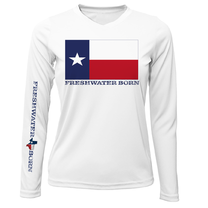 Saltwater Born DFW, TX Flag Freshwater Born Women's Long Sleeve UPF 50+ Dry-Fit Shirt