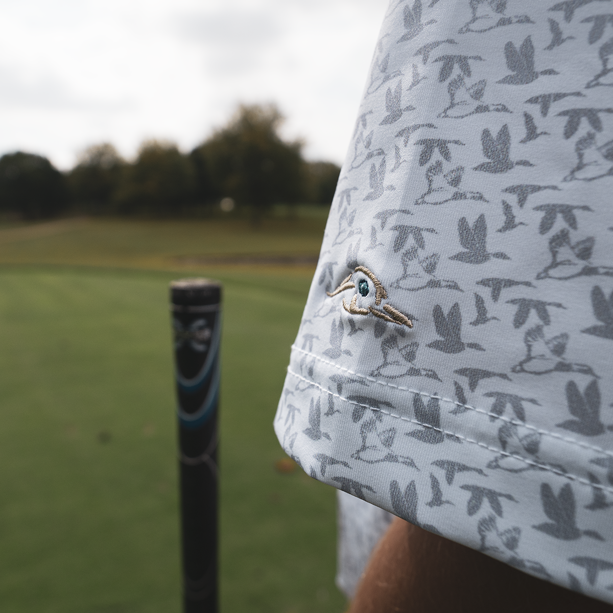 American Flyway Waterfowl AFW White with Grey Flying Ducks Polo