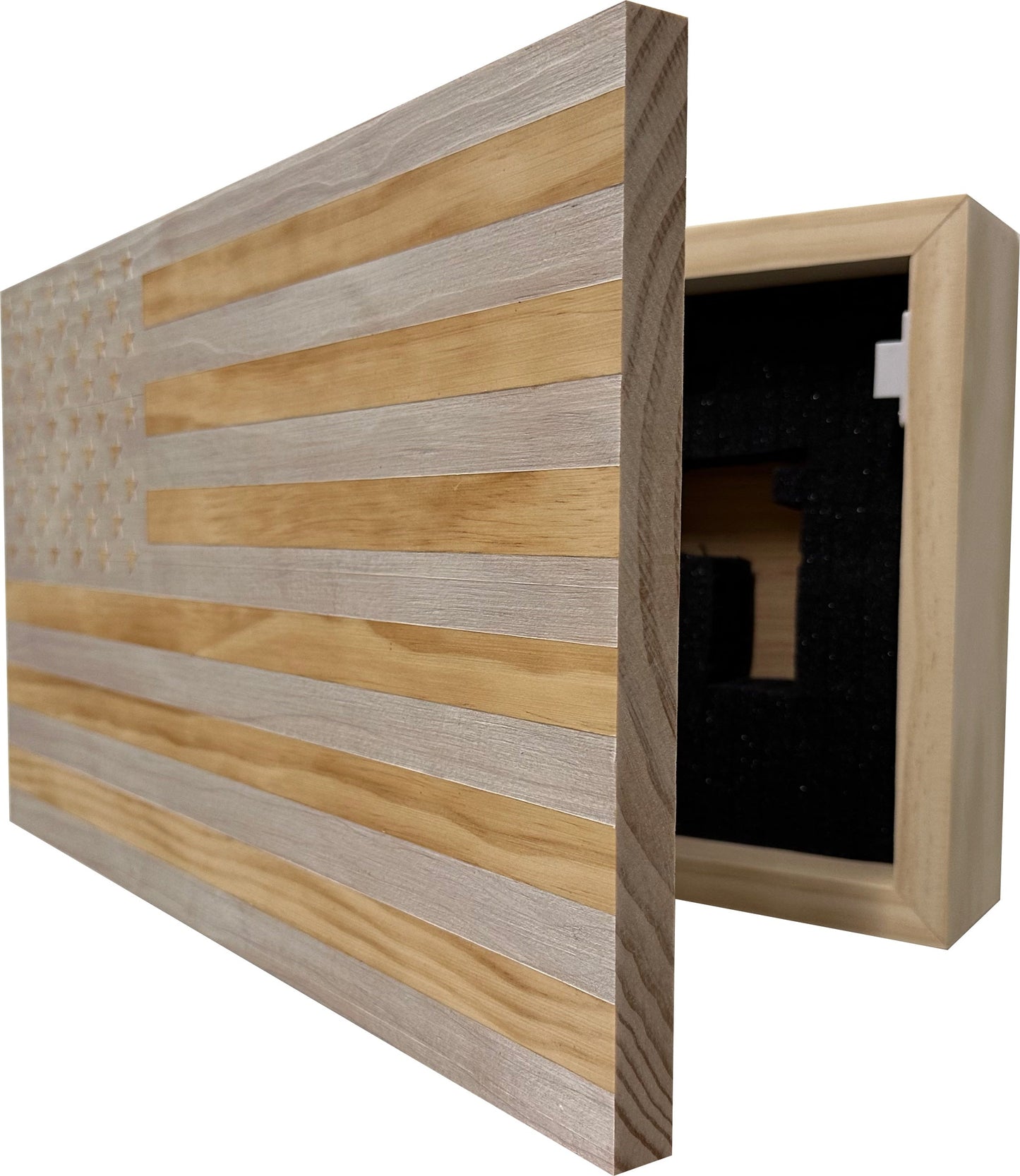 Bellewood Designs - American Flag Decorative & Secure Wall-Mounted Gun Cabinet (Whitewashed)