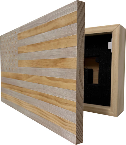 Bellewood Designs - American Flag Decorative & Secure Wall-Mounted Gun Cabinet (Whitewashed)