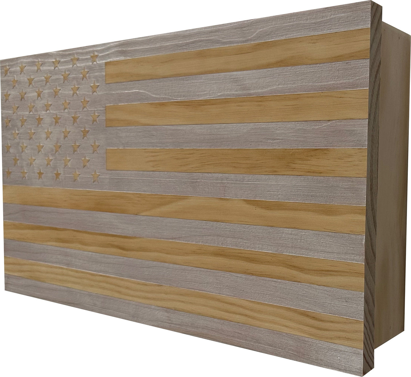 Bellewood Designs - American Flag Decorative & Secure Wall-Mounted Gun Cabinet (Whitewashed)