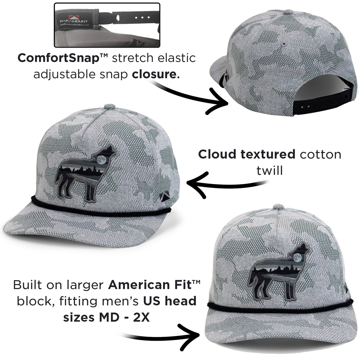 Paramount Outdoors Wolf Howl Cloud Texture 5-Panel Rope Cap