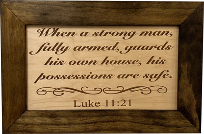 Bellewood Designs - Wood Gun Cabinet Bible Verse Luke 11:21 Wall Decoration - Hidden Gun Safe To Securely Store Your Gun In Plain Sight by Bellewood Designs