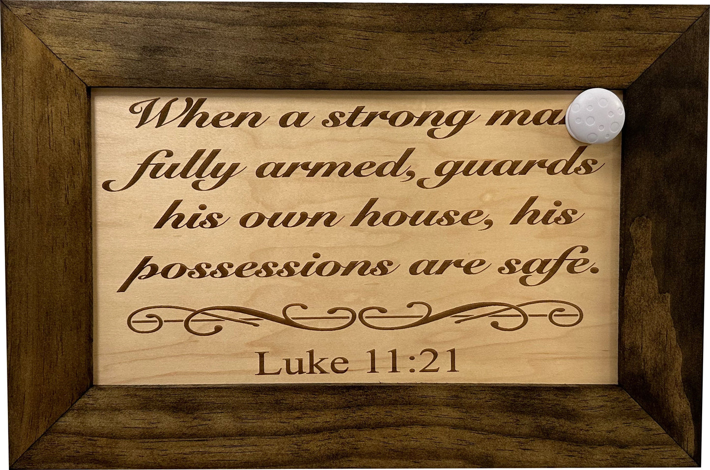Bellewood Designs - Wood Gun Cabinet Bible Verse Luke 11:21 Wall Decoration - Hidden Gun Safe To Securely Store Your Gun In Plain Sight by Bellewood Designs