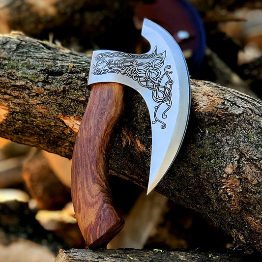 Texan Knives Custom Hand-Engraved Axe Pizza Cutter – 8" J2 Steel Blade