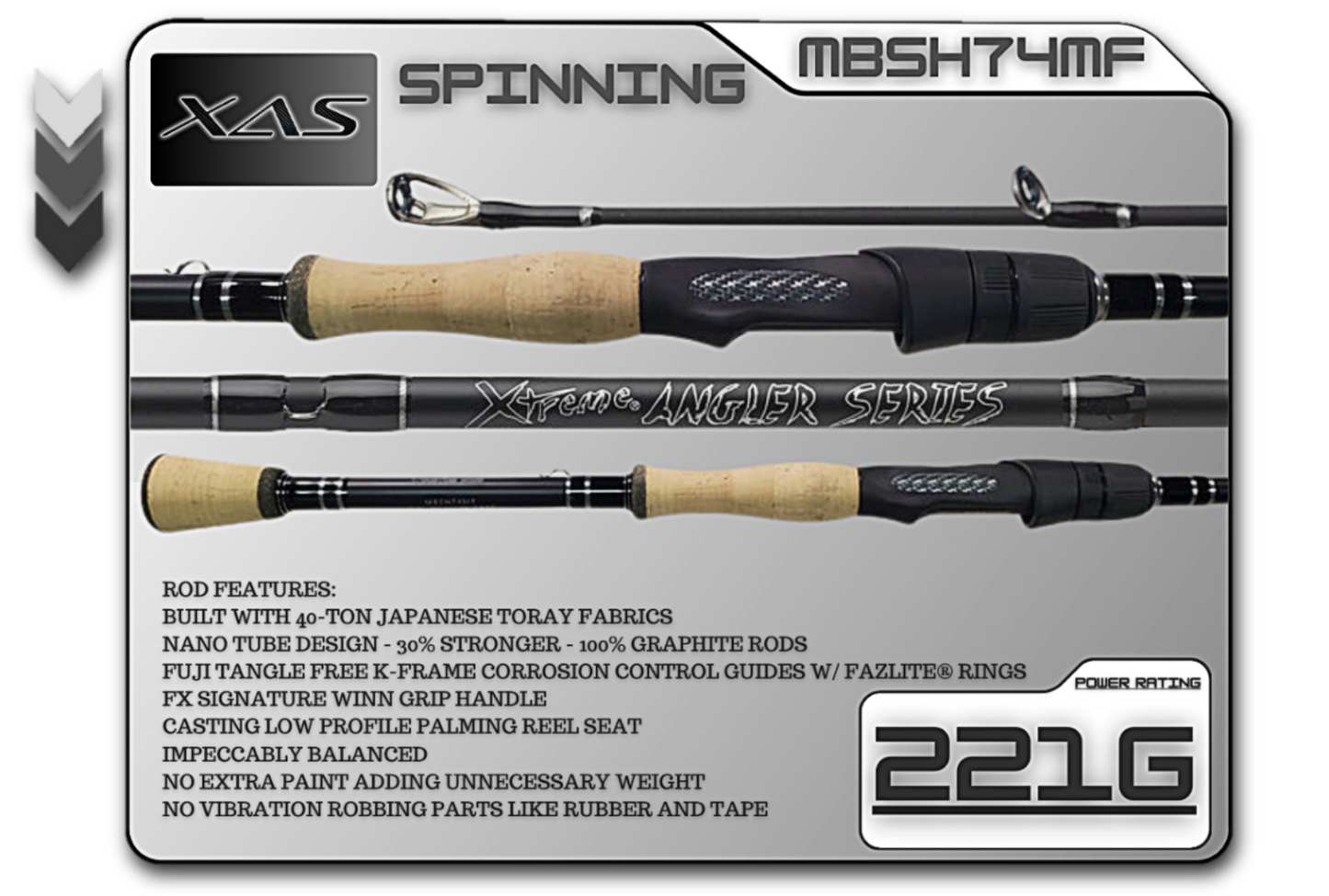 FX Custom Rods XAS 7'4" Medium Fast Cork Spinning Rod