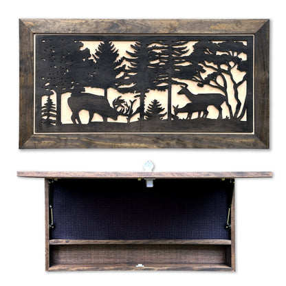 Bellewood Designs - Large Hidden Gun Storage Cabinet Deer Scene Wall Decor
