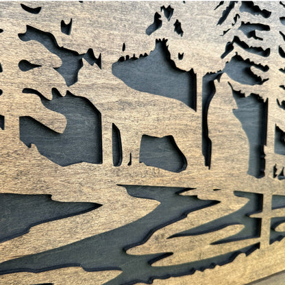 Bellewood Designs - Large Hidden Gun Storage Cabinet Wolf Scene Wall Decor - Wolves In The Woods