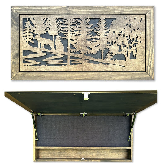 Bellewood Designs - Large Hidden Gun Storage Cabinet Wolf Scene Wall Decor - Wolves In The Woods