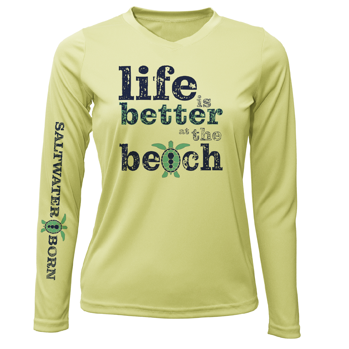 Saltwater Born "Life Is Better At The Beach" Turtle Long Sleeve UPF 50+ Dry-Fit Shirt