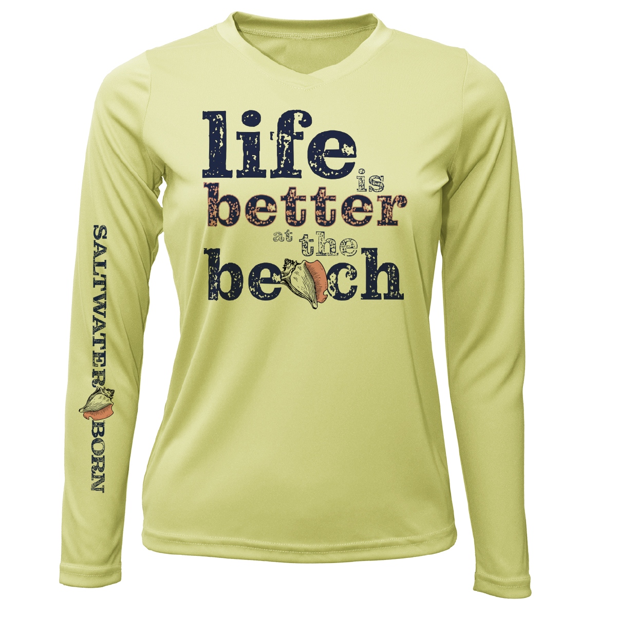 Saltwater Born "Life Is Better At The Beach" Conch Long Sleeve UPF 50+ Dry-Fit Shirt