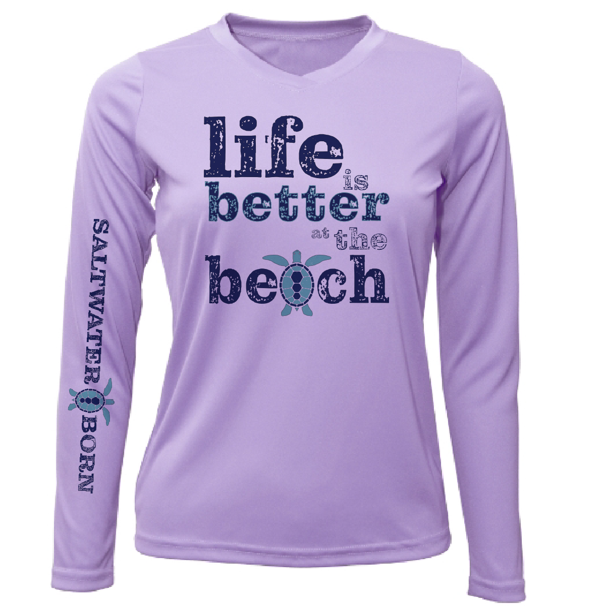 Saltwater Born "Life Is Better At The Beach" Turtle Long Sleeve UPF 50+ Dry-Fit Shirt