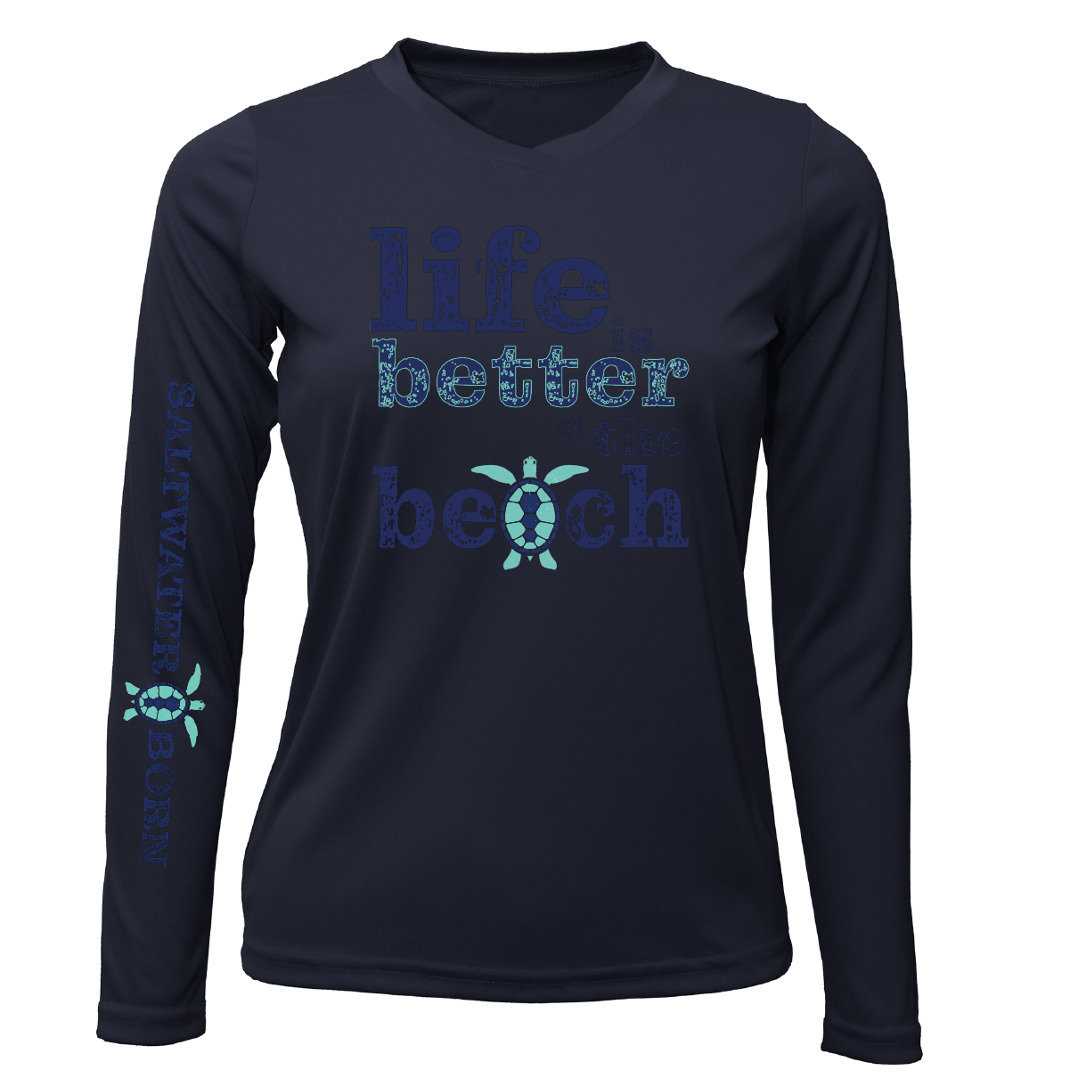 Saltwater Born "Life Is Better At The Beach" Turtle Long Sleeve UPF 50+ Dry-Fit Shirt