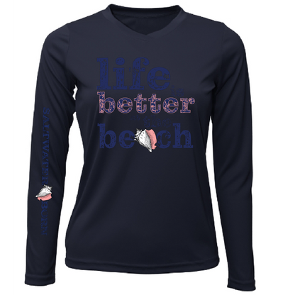 Saltwater Born "Life Is Better At The Beach" Conch Long Sleeve UPF 50+ Dry-Fit Shirt