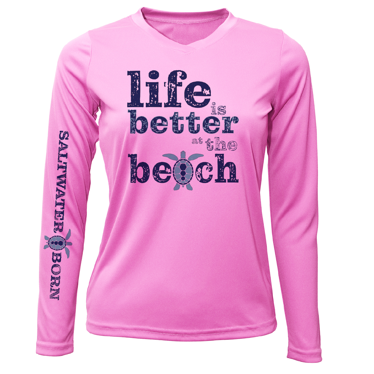 Saltwater Born "Life Is Better At The Beach" Turtle Long Sleeve UPF 50+ Dry-Fit Shirt
