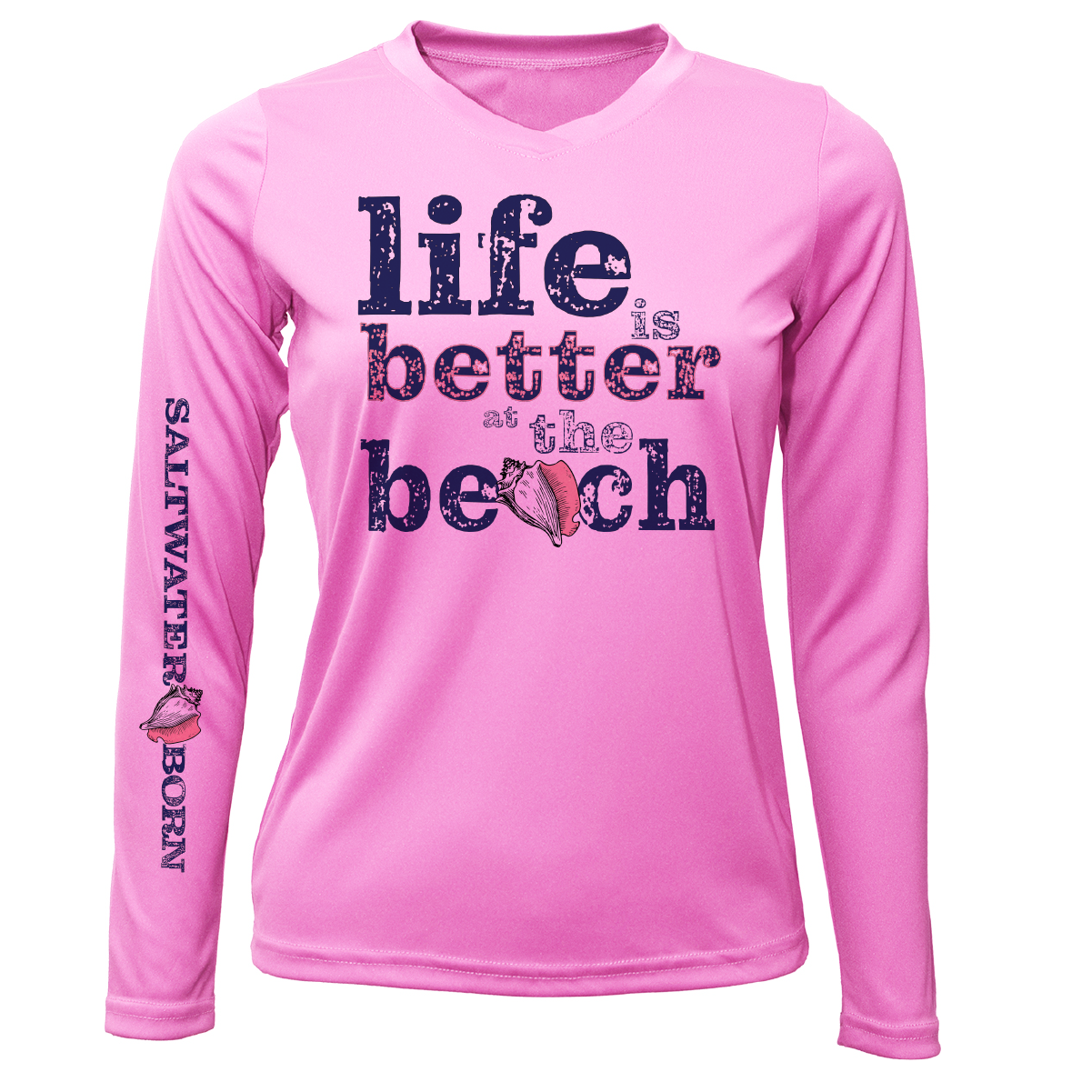Saltwater Born "Life Is Better At The Beach" Conch Long Sleeve UPF 50+ Dry-Fit Shirt