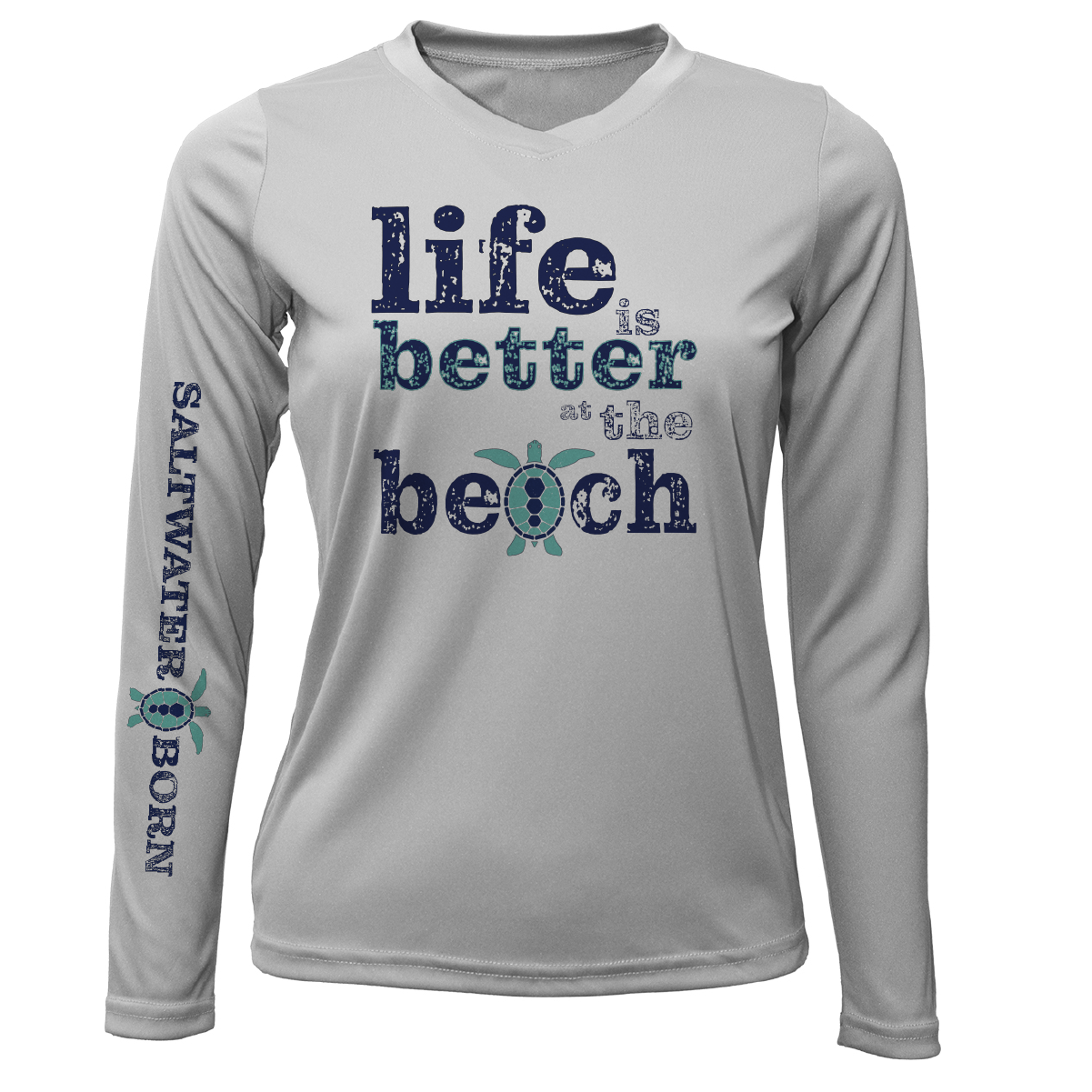 Saltwater Born "Life Is Better At The Beach" Turtle Long Sleeve UPF 50+ Dry-Fit Shirt