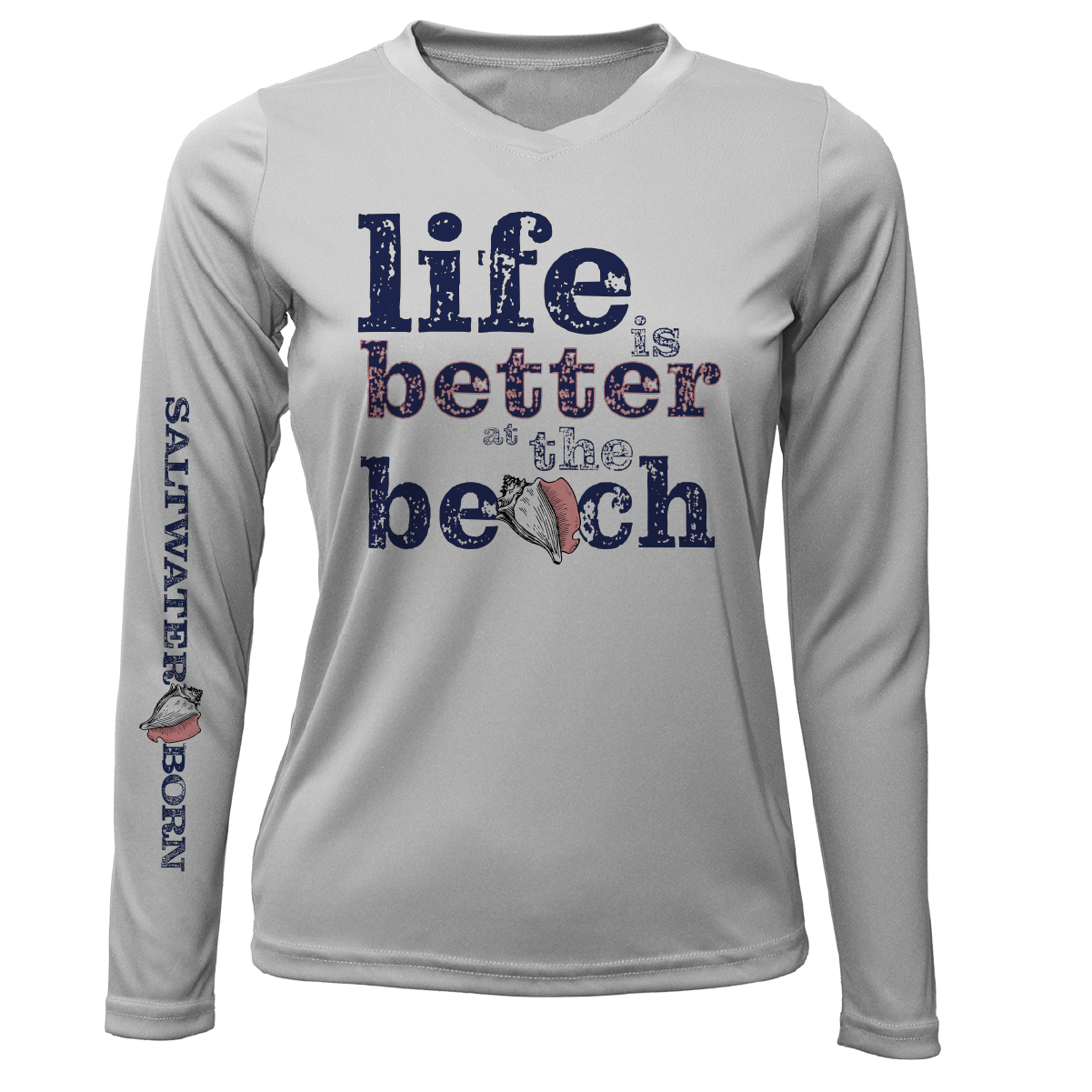 Saltwater Born "Life Is Better At The Beach" Conch Long Sleeve UPF 50+ Dry-Fit Shirt
