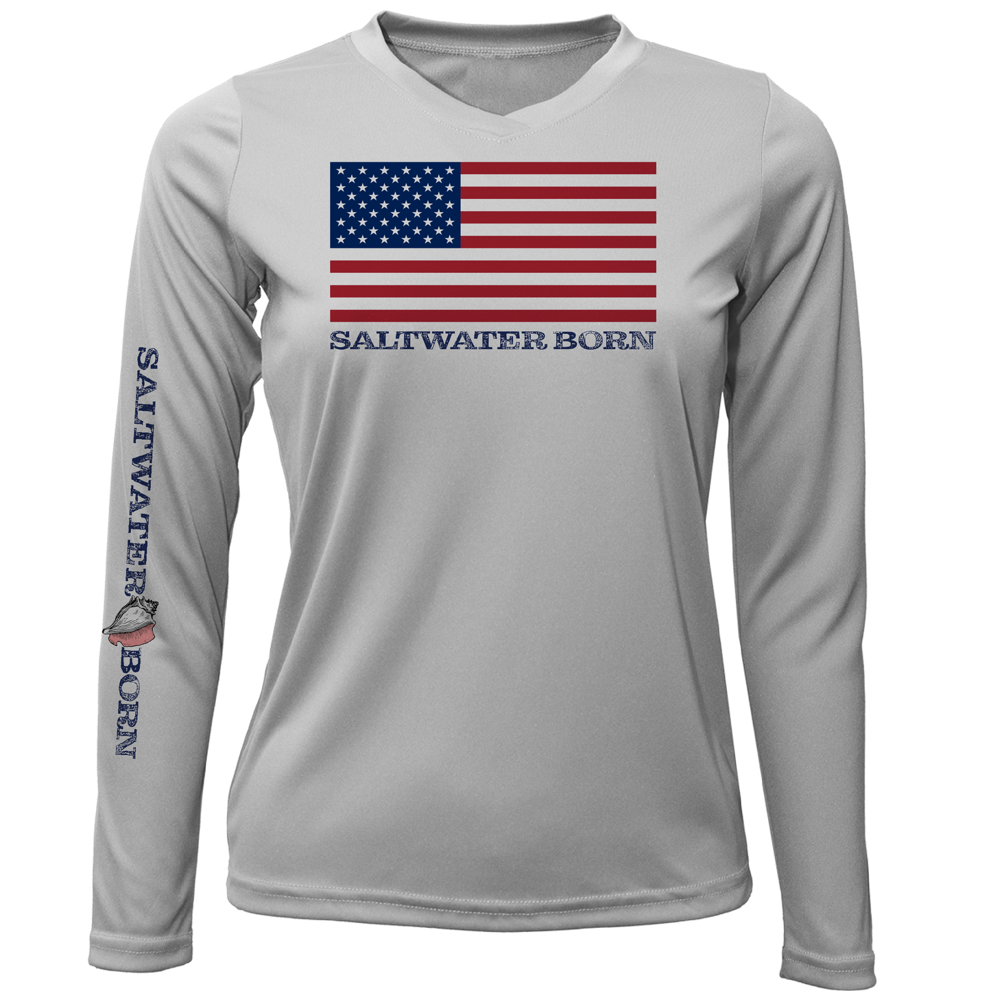 Saltwater Born American Flag Long Sleeve UPF 50+ Dry-Fit Shirt