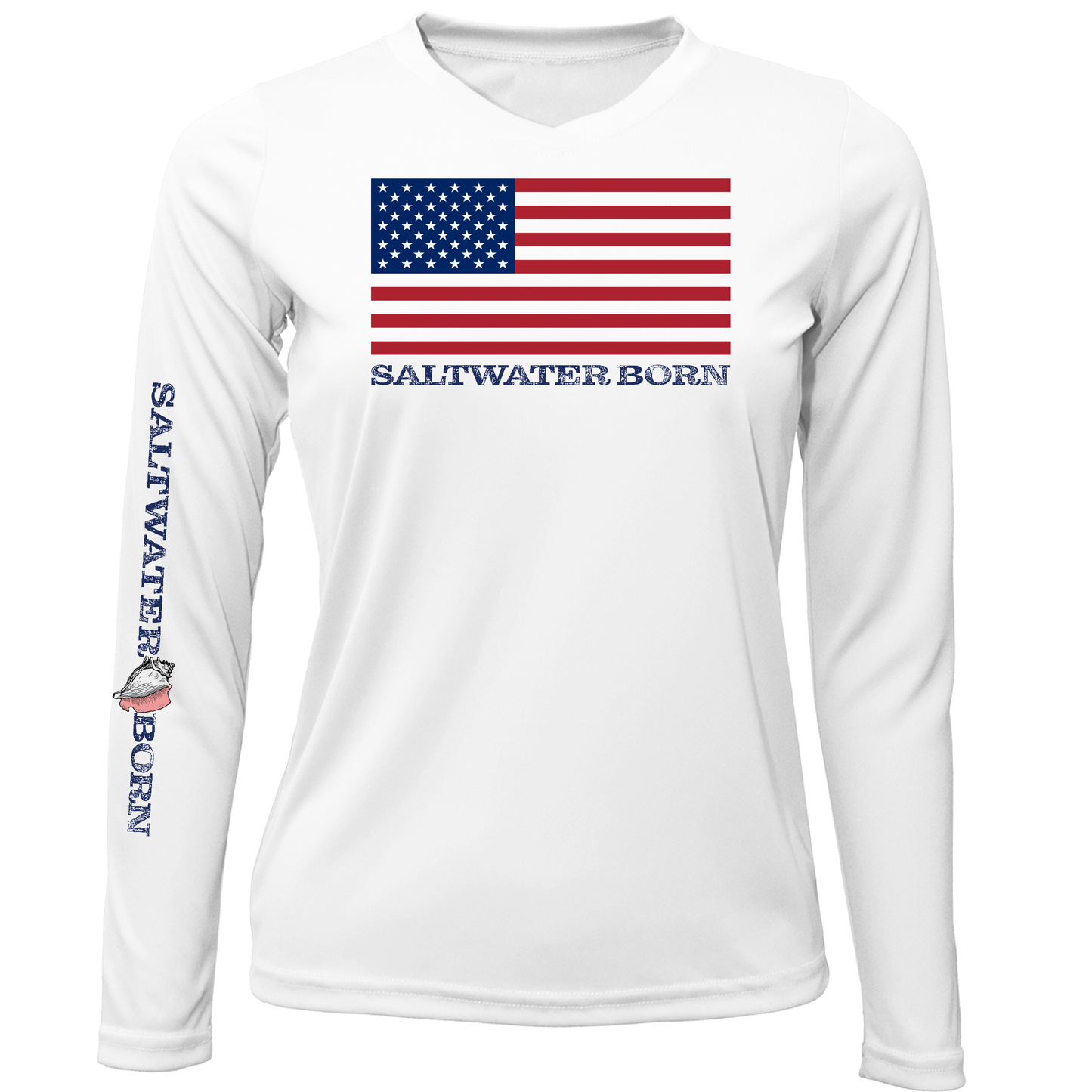 Saltwater Born American Flag Long Sleeve UPF 50+ Dry-Fit Shirt