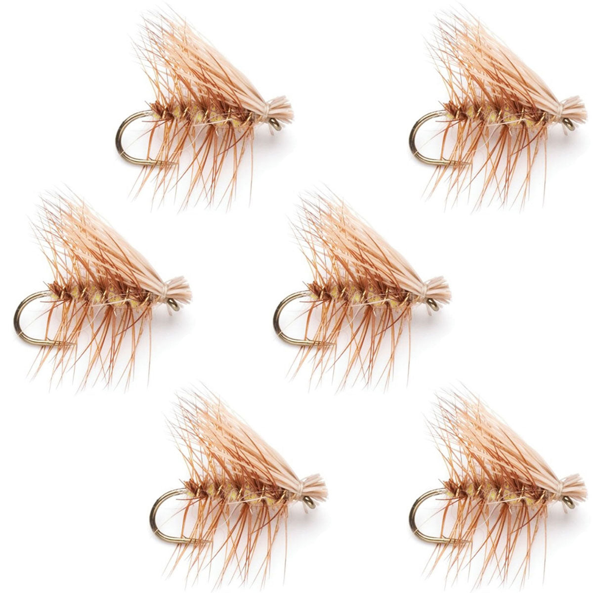 The Fly Fishing Place Barbless Tan Elk Hair Caddis Classic Trout Dry Flies 6 Flies Size 14