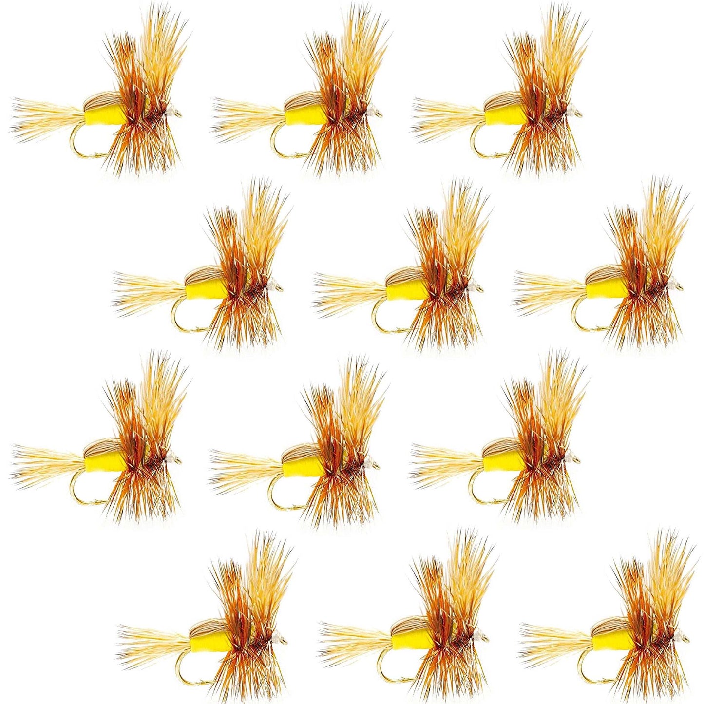The Fly Fishing Place Barbless Yellow Humpy Classic Hair Wing Dry Fly - 1 Dozen Flies Hook Size 14