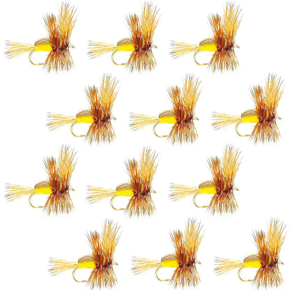 The Fly Fishing Place Barbless Yellow Humpy Classic Hair Wing Dry Fly - 1 Dozen Flies Hook Size 14