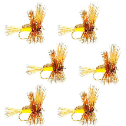 The Fly Fishing Place Barbless Yellow Humpy Classic Hair Wing Dry Fly - 6 Flies Hook Size 14