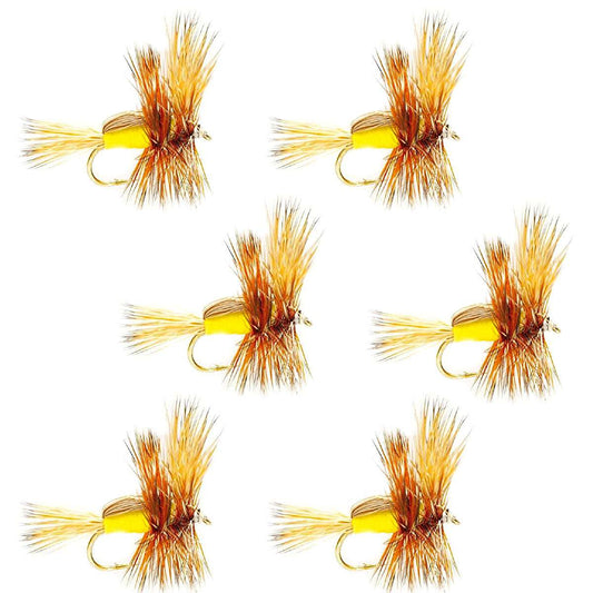 The Fly Fishing Place Barbless Yellow Humpy Classic Hair Wing Dry Fly - 6 Flies Hook Size 14