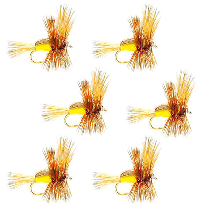The Fly Fishing Place Barbless Yellow Humpy Classic Hair Wing Dry Fly - 6 Flies Hook Size 16