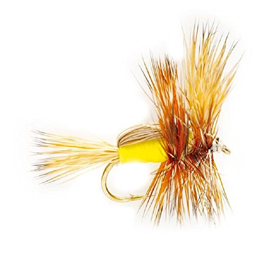 The Fly Fishing Place Barbless Yellow Humpy Classic Hair Wing Dry Fly - 1 Dozen Flies Hook Size 12