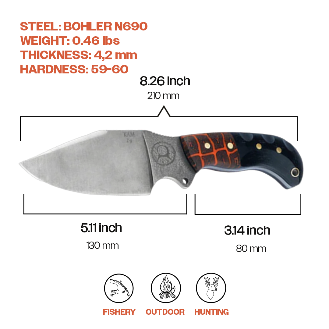 Kam Knife - Z9 - Orange G Micarta Black Handle - Fixed Blade