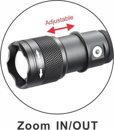 Powertac FlexBeam- 1200 Lumen Adjustable Beam Rechargeable Flashlight