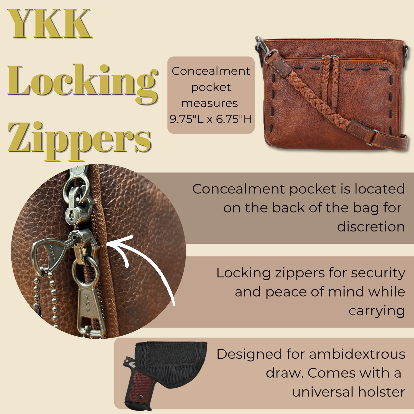 Concealed Carry Zoe Leather Crossbody by Lady Conceal